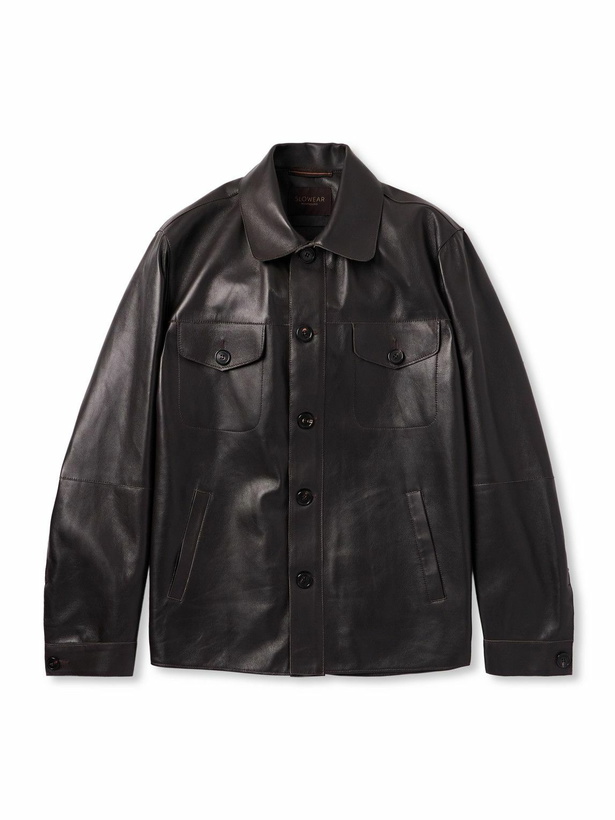 Photo: Incotex - Montedoro Leather Overshirt - Brown