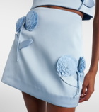 Self-Portrait Floral-appliqué satin miniskirt