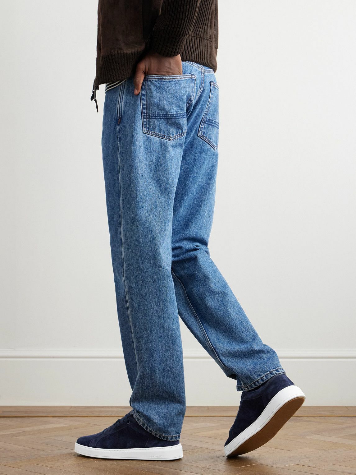 J.M. Weston - On Time Leather-Trimmed Suede Sneakers - Blue