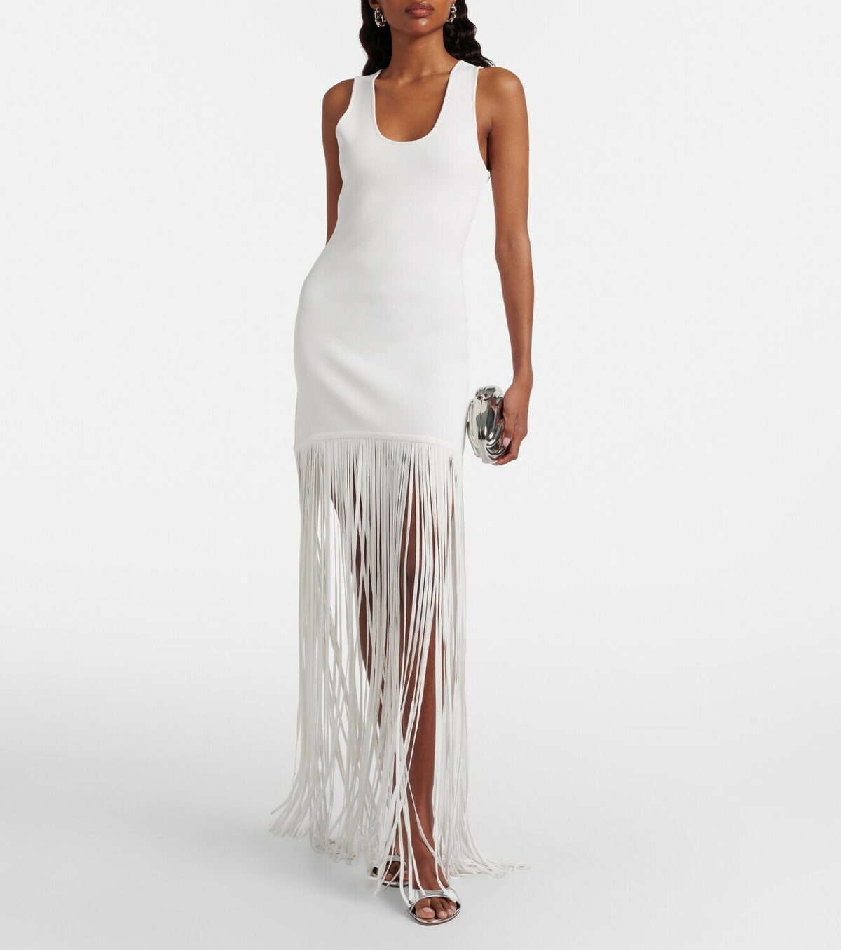 David Koma Fringed ribbed-knit maxi dress