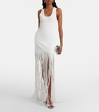 David Koma Fringed ribbed-knit maxi dress