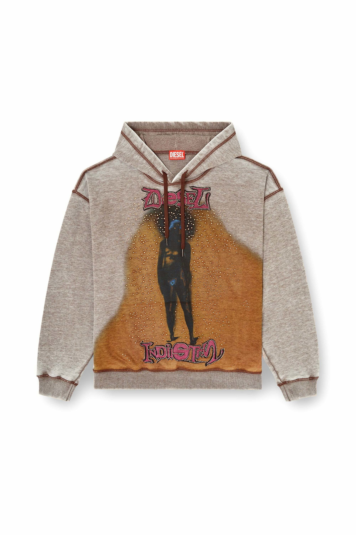 Diesel Hoodie with print and studs - Sweaters Mens in Multicolor