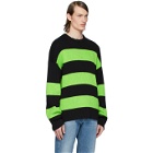 Balenciaga Black and Green Stripe Crewneck Sweater