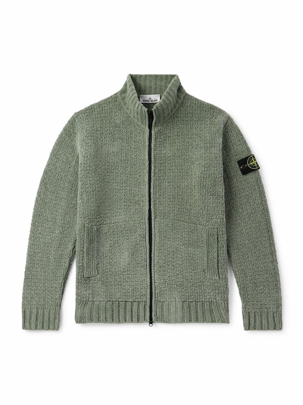 Photo: Stone Island - Logo-Appliquéd Cotton-Chenille Zip-Up Sweater - Green
