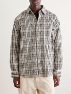 FrizmWORKS - Striped Crinkled Cotton-Blend Shirt - Gray