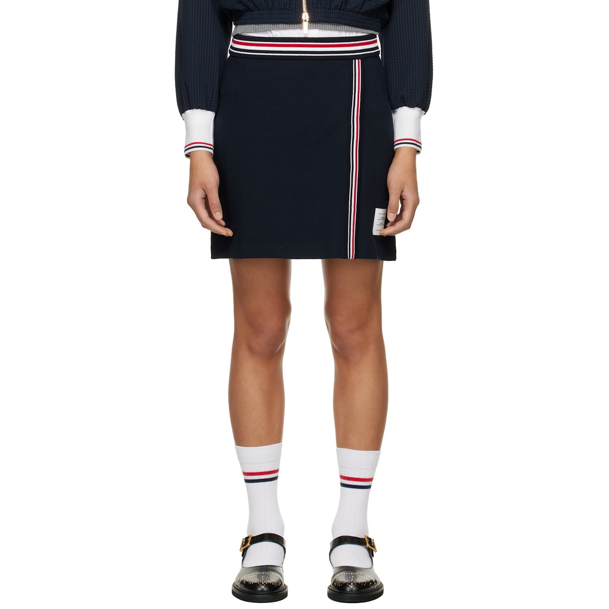 Thom Browne Navy RWB Trim Wrap Miniskirt