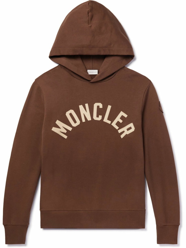 Photo: Moncler - Logo-Embroidered Cotton-Jersey Hoodie - Brown