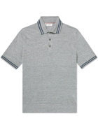 Brunello Cucinelli - Striped Linen and Cotton-Blend Polo Shirt - Gray