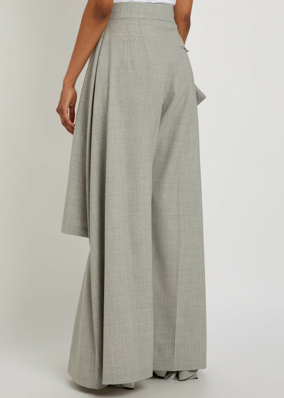 A.W.A.K.E Mode Cut-out Wide-leg Stretch Wool Trousers Light Grey