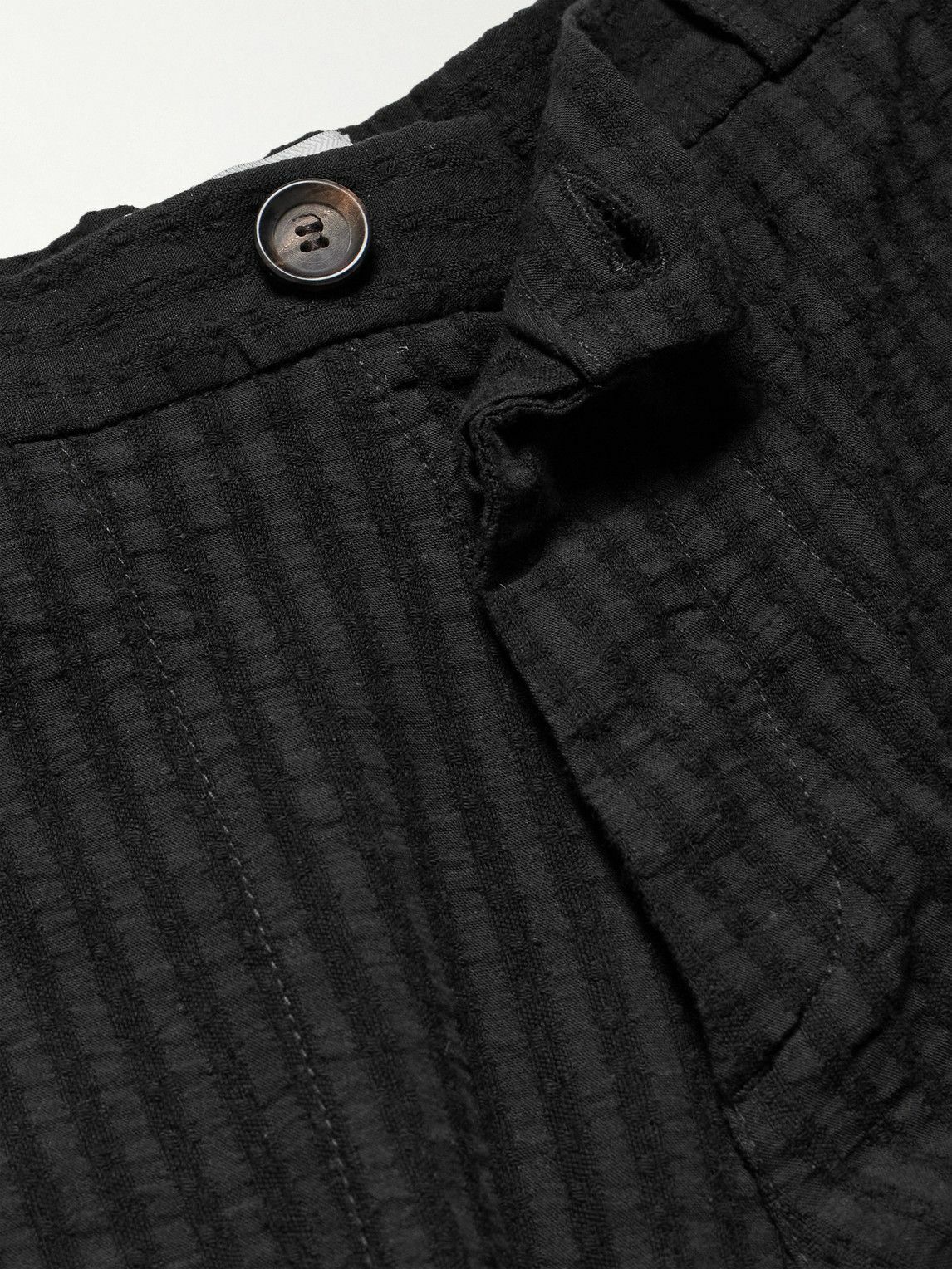 Oliver Spencer - William Straight-Leg Organic Cotton-Blend Seersucker Trousers - Black