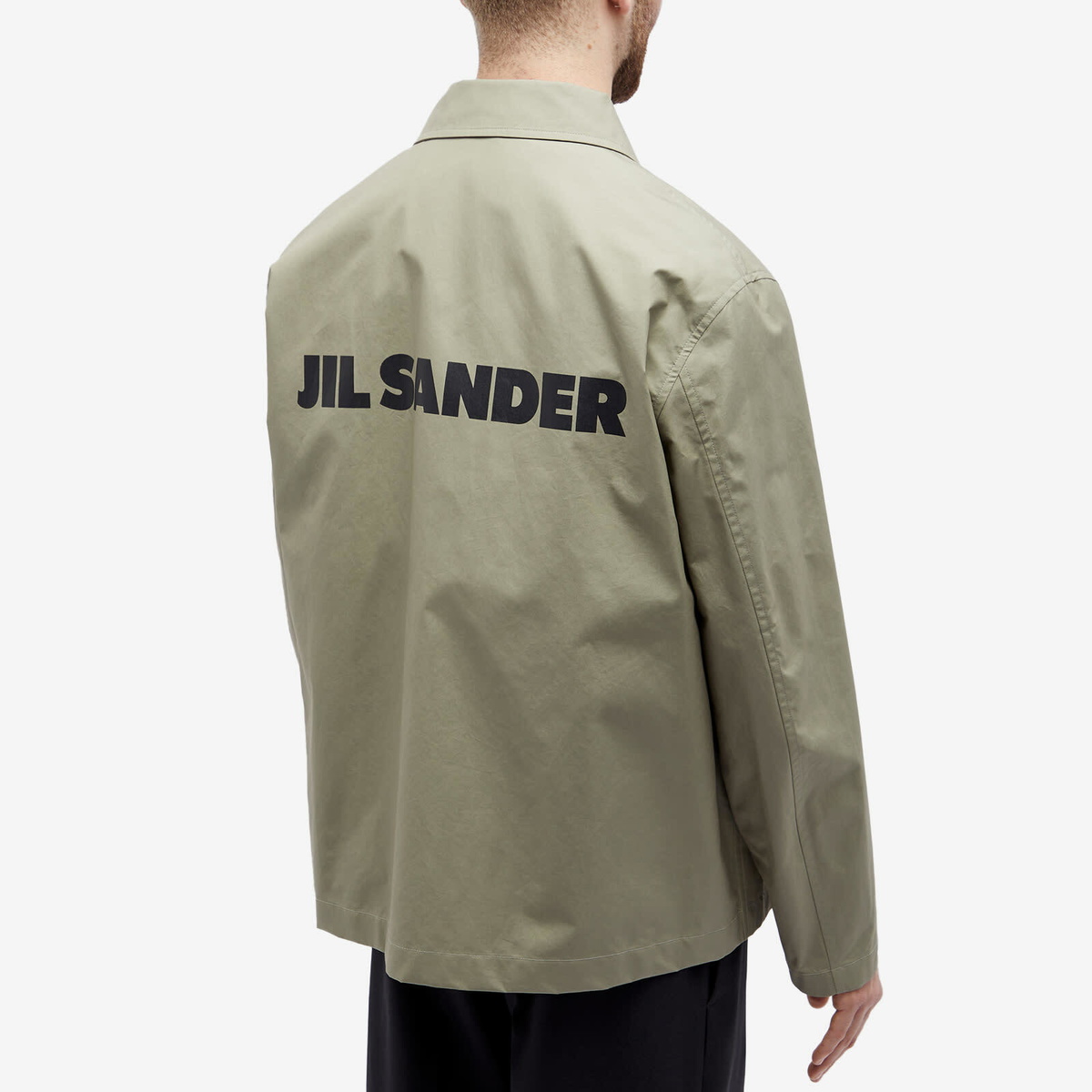 Jil Sander Men's Back Logo Coach Jacket in Medium Green Jil Sander