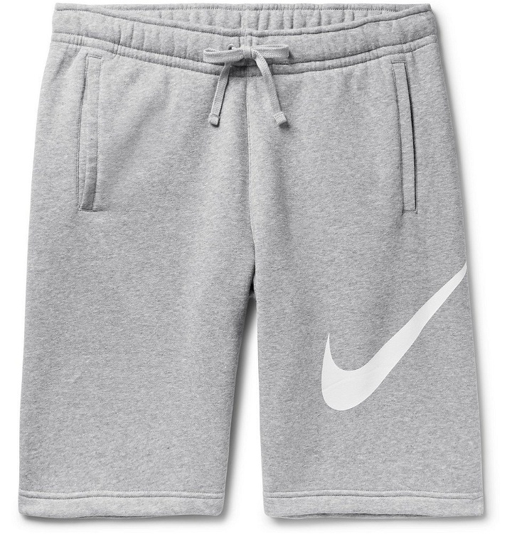Photo: Nike - Sportswear Club Logo-Print Fleece-Back Jersey Drawstring Shorts - Gray