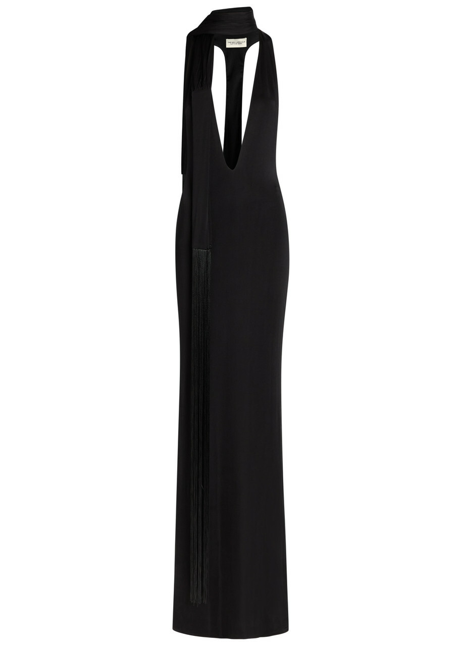 The New Arrivals Ilkyaz Ozel Olympia Scarf-effect Stretch-jersey Maxi Dress Black