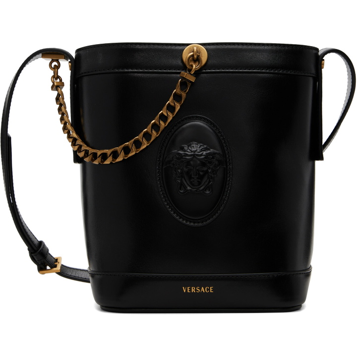 Photo: Versace Black Pivot Mini Leather Bucket Bag