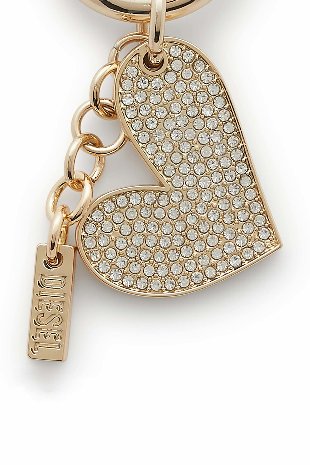 Diesel Metal heart charm with rhinestones - Charms and Keyrings Womens in Gold