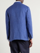 Rubinacci - Double-Breasted Linen and Wool-Blend Suit Jacket - Blue