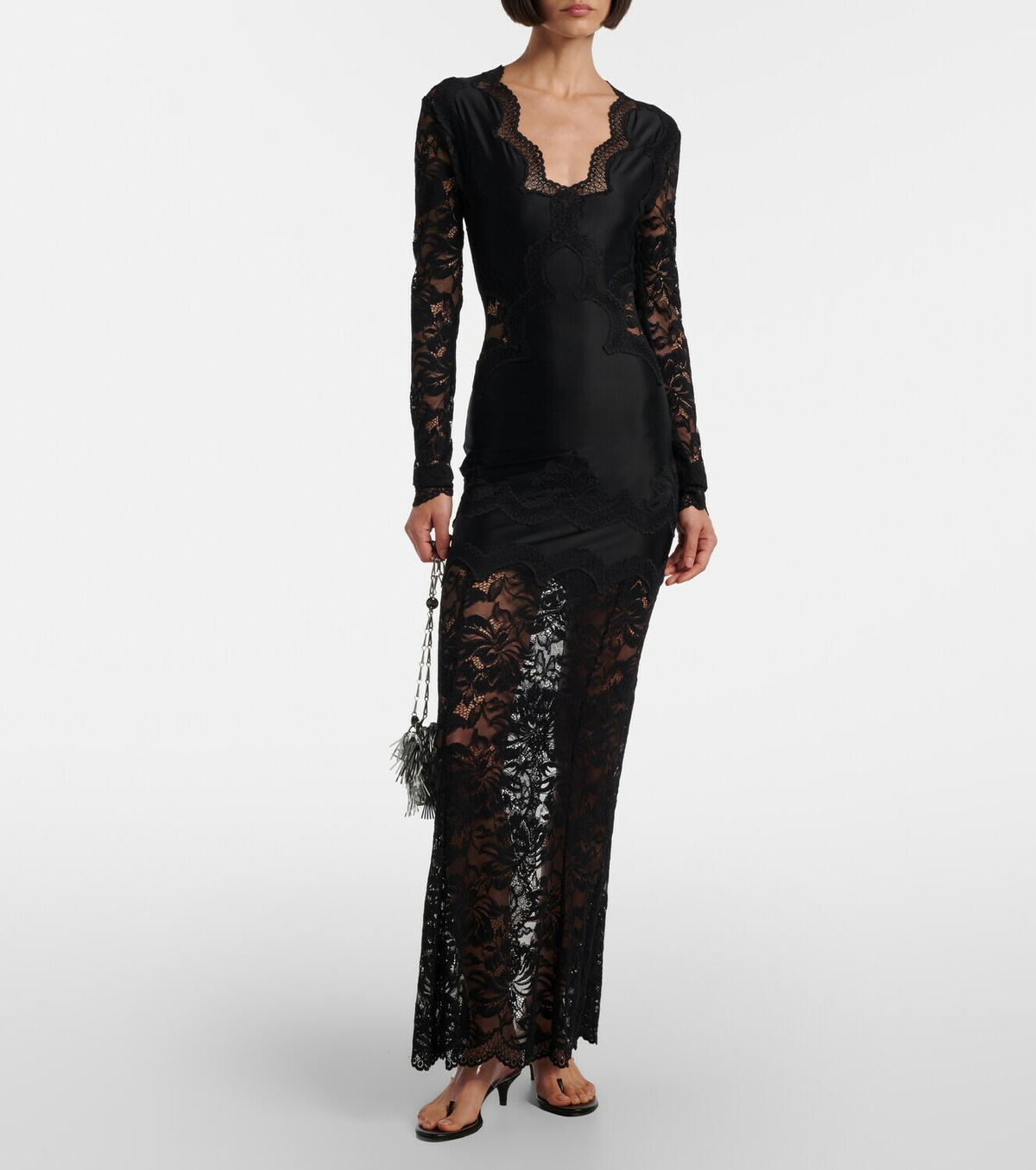Rabanne Lace-trimmed jersey maxi dress Paco Rabanne