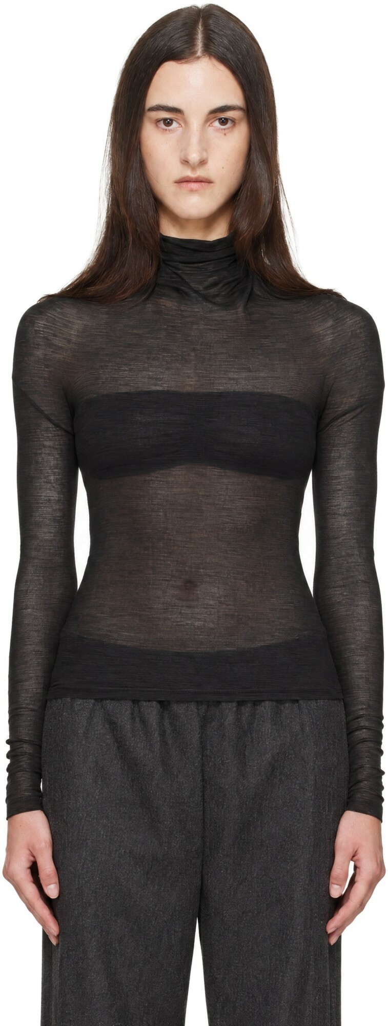 Victoria Beckham Black Draped Turtleneck