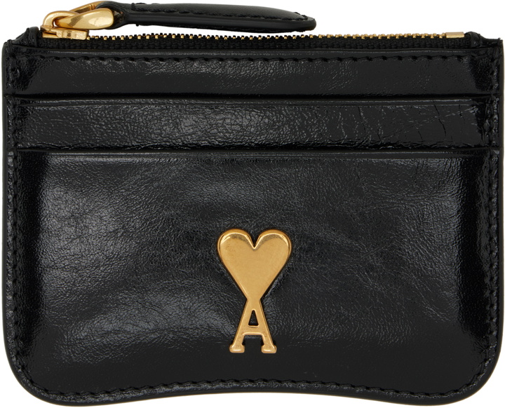 Photo: AMI Paris Black Leather Paris Paris Zipped Card Holder