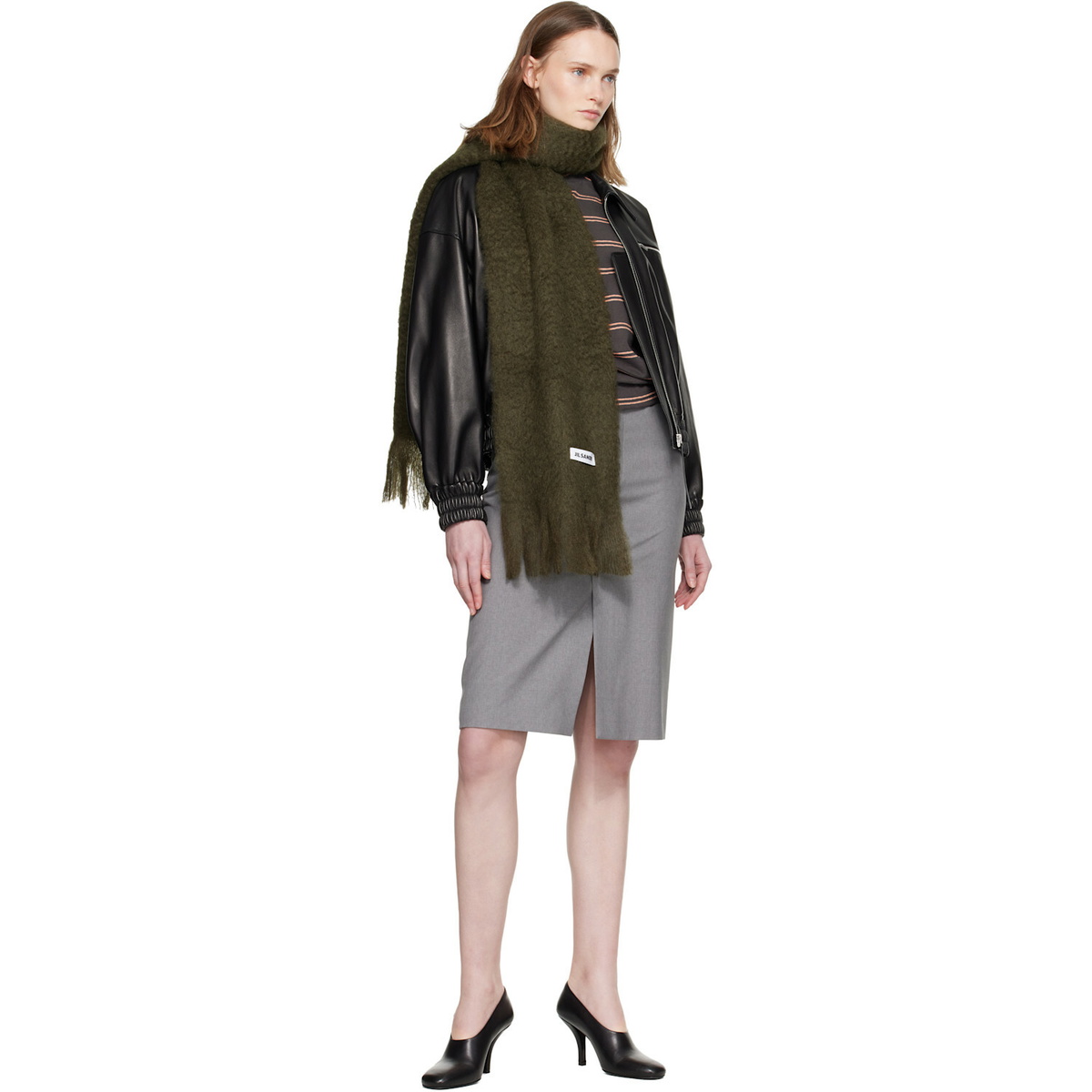 Jil Sander Green Plain Mohair Wool Scarf