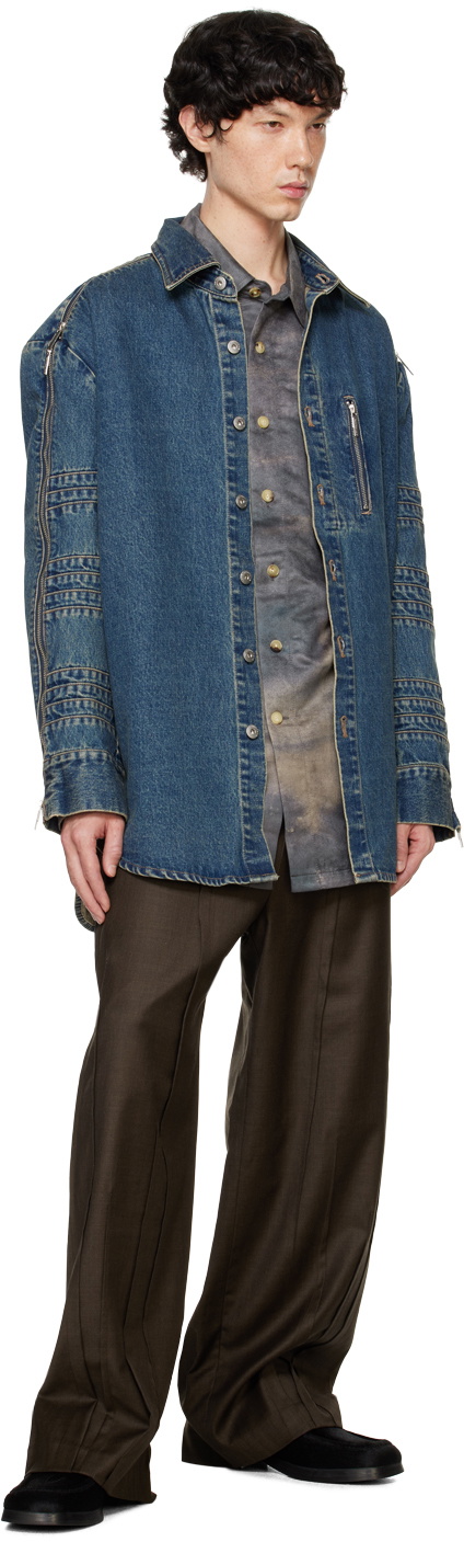 Feng Chen Wang Blue Zip Denim Jacket