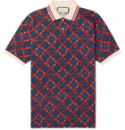 Gucci - Slim-Fit Printed Stretch-Cotton Piqué Polo Shirt - Blue