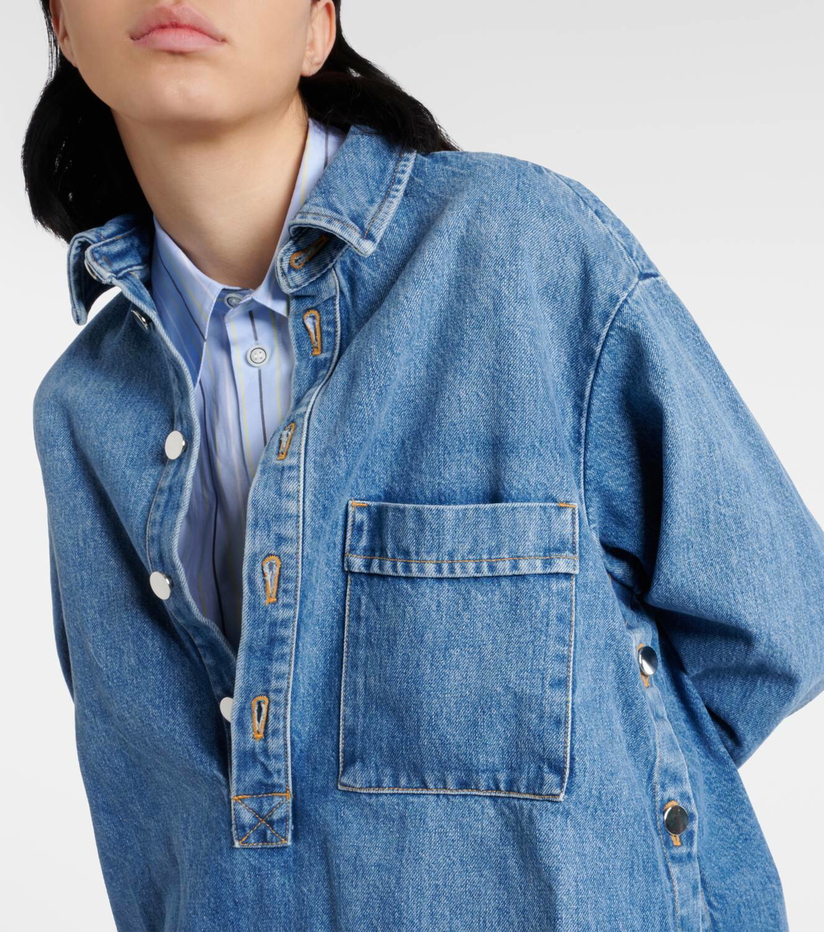 Plan C Oversized denim polo shirt