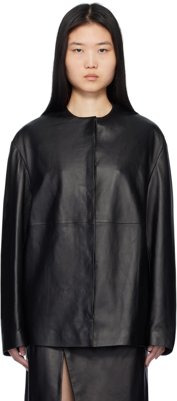 Photo: Loulou Studio Black Round Neck Leather Jacket