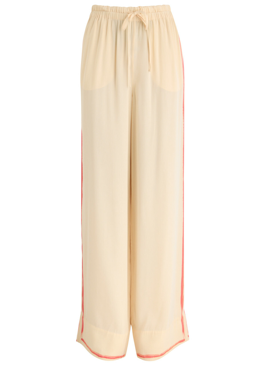 Stine Goya Emi Striped Matte Satin Trousers Off White