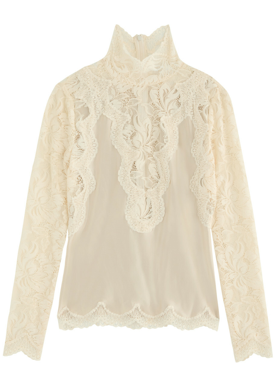 Rabanne Panelled Lace and Satin top Ivory