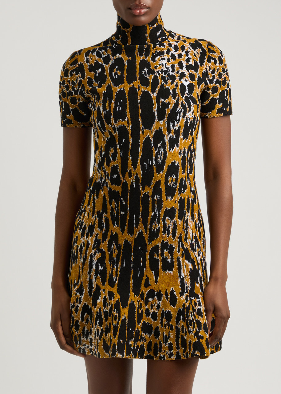 Alaïa Leopard Knitted Mini Dress Multi Animal ALAÏA