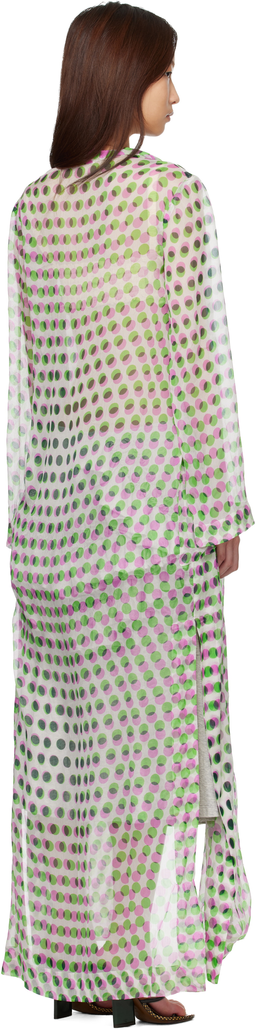 Dries Van Noten White & Green Polka Dot Print Silk Creponne Jacket