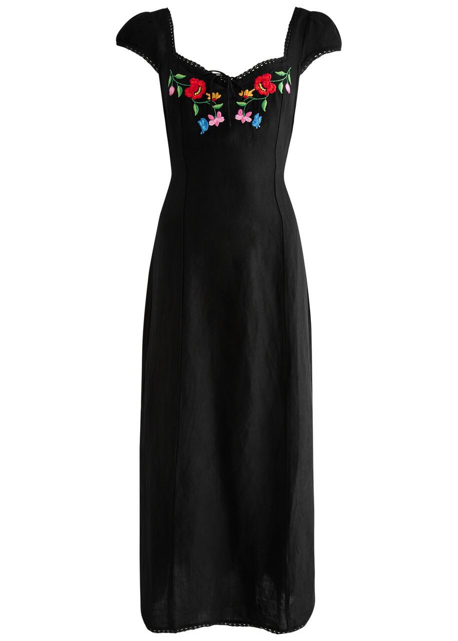 Rixo Tahlee Floral-embroidered Maxi Dress Black Rixo