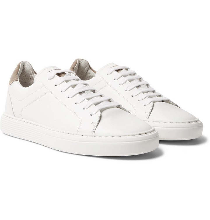 Photo: Brunello Cucinelli - Suede-Trimmed Leather Sneakers - Men - White