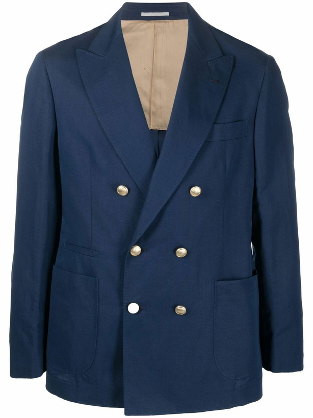 Photo: BRUNELLO CUCINELLI - Linen And Cotton Blend Double-breasted Blazer Jacket