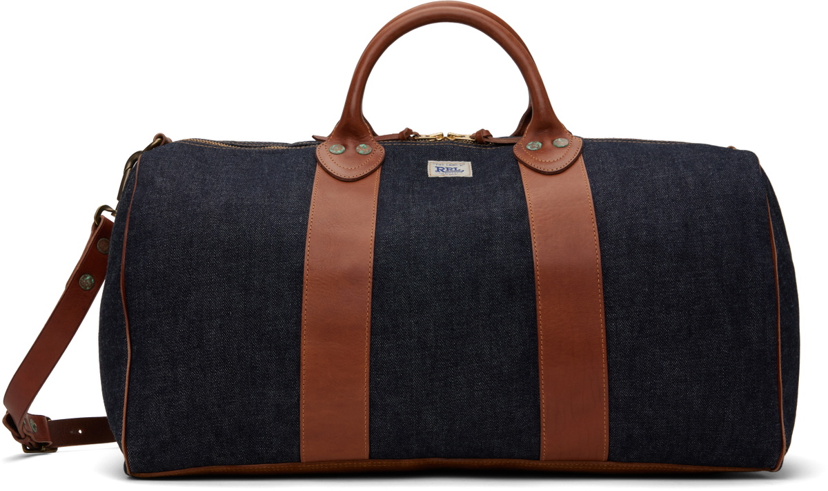 RRL Indigo Leather-Trim Duffle Bag