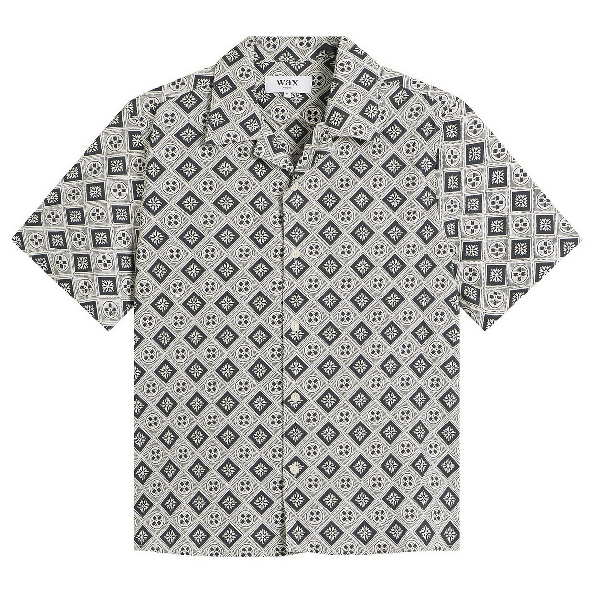 Wax London Men's Didcot Tile Print Vacation Shirt in Ecru/Black