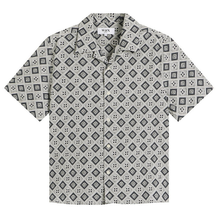 Photo: Wax London Men's Didcot Tile Print Vacation Shirt in Ecru/Black