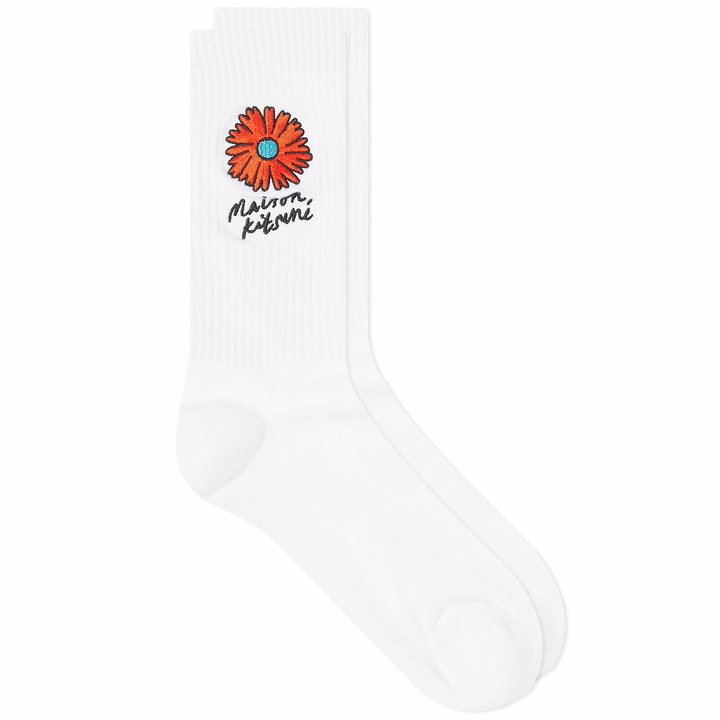 Photo: Maison Kitsuné Women's Floating Flower Sporty Socks in White