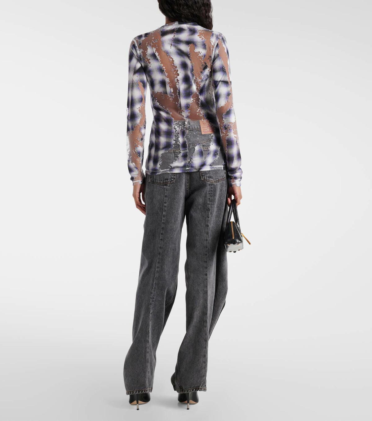 Y/Project Checked sheer devoré top