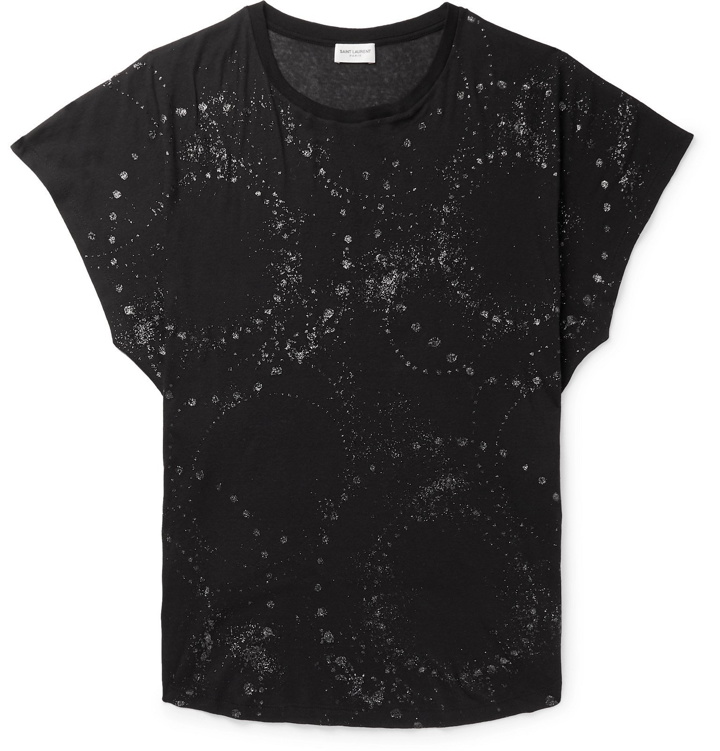 Photo: SAINT LAURENT - Metallic Printed Cotton-Jersey T-Shirt - Black