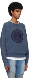 Balmain Navy Ribbed Coin Embroidery Sweatshirt
