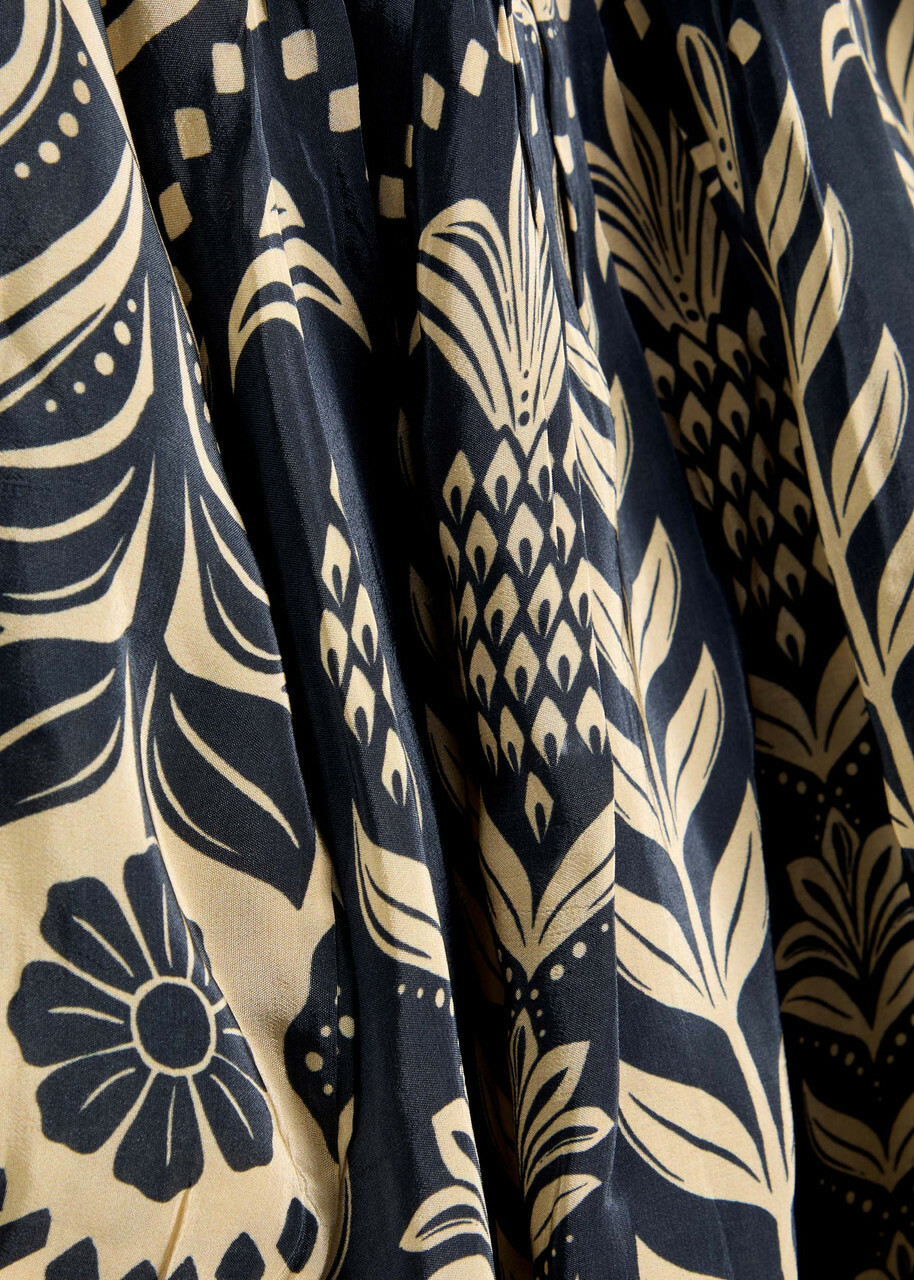Farm Rio Ainika Printed Satin Maxi Dress Dark Blue