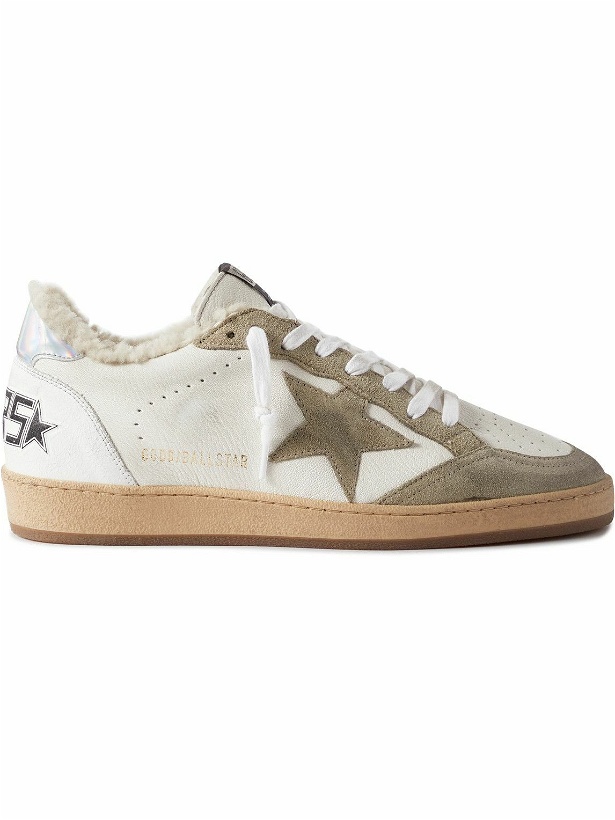 Photo: Golden Goose - Ball Star Shearling-Lined Distressed Leather and Suede Sneakers - White
