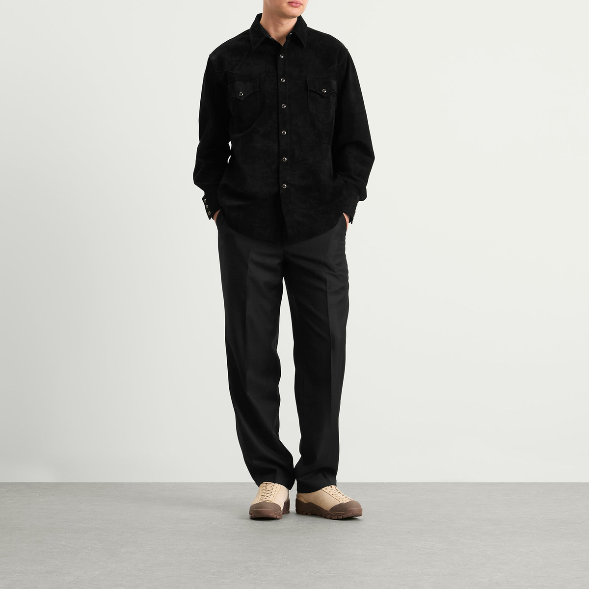 Carter Young Men's Suede Western Shirt in Black Sand