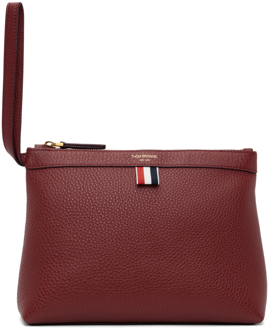 Thom Browne Burgundy Pebble Grain Toiletry Case Pouch