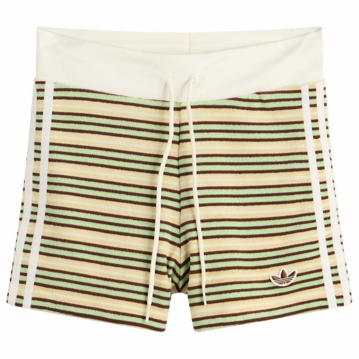Photo: Adidas Women's Striped Terry Mini Shorts in Multicolor/Easy Yellow