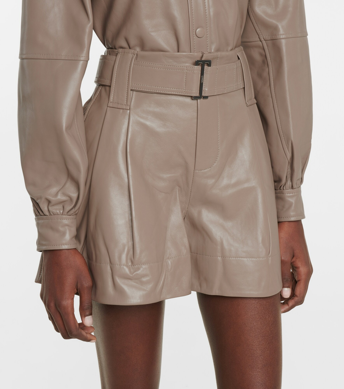 Ganni - Belted leather shorts GANNI