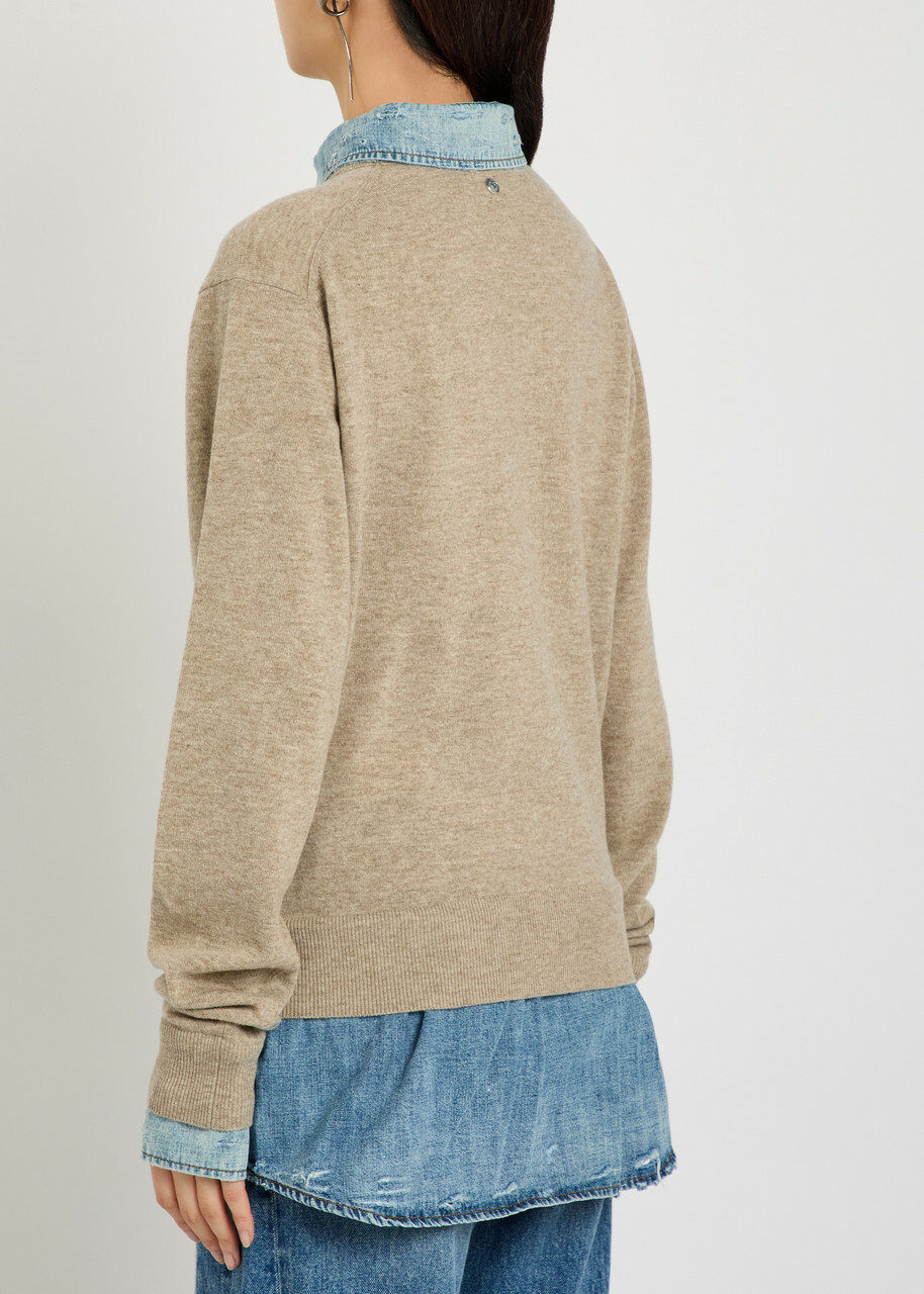 Acne Studios Layered Denim Shirt Wool Jumper Beige