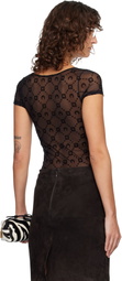 Marine Serre Black Recycled Mesh Flock Open Neck T-shirt